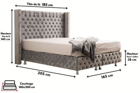 Lit Coffre Clouté Gris