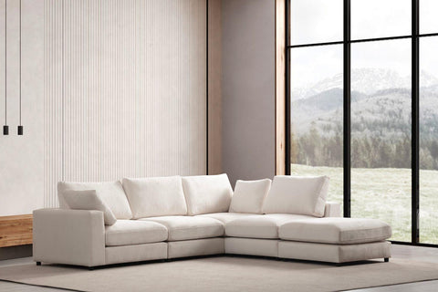 Julia Modulable - Velours Blanc 4+1 Pouf