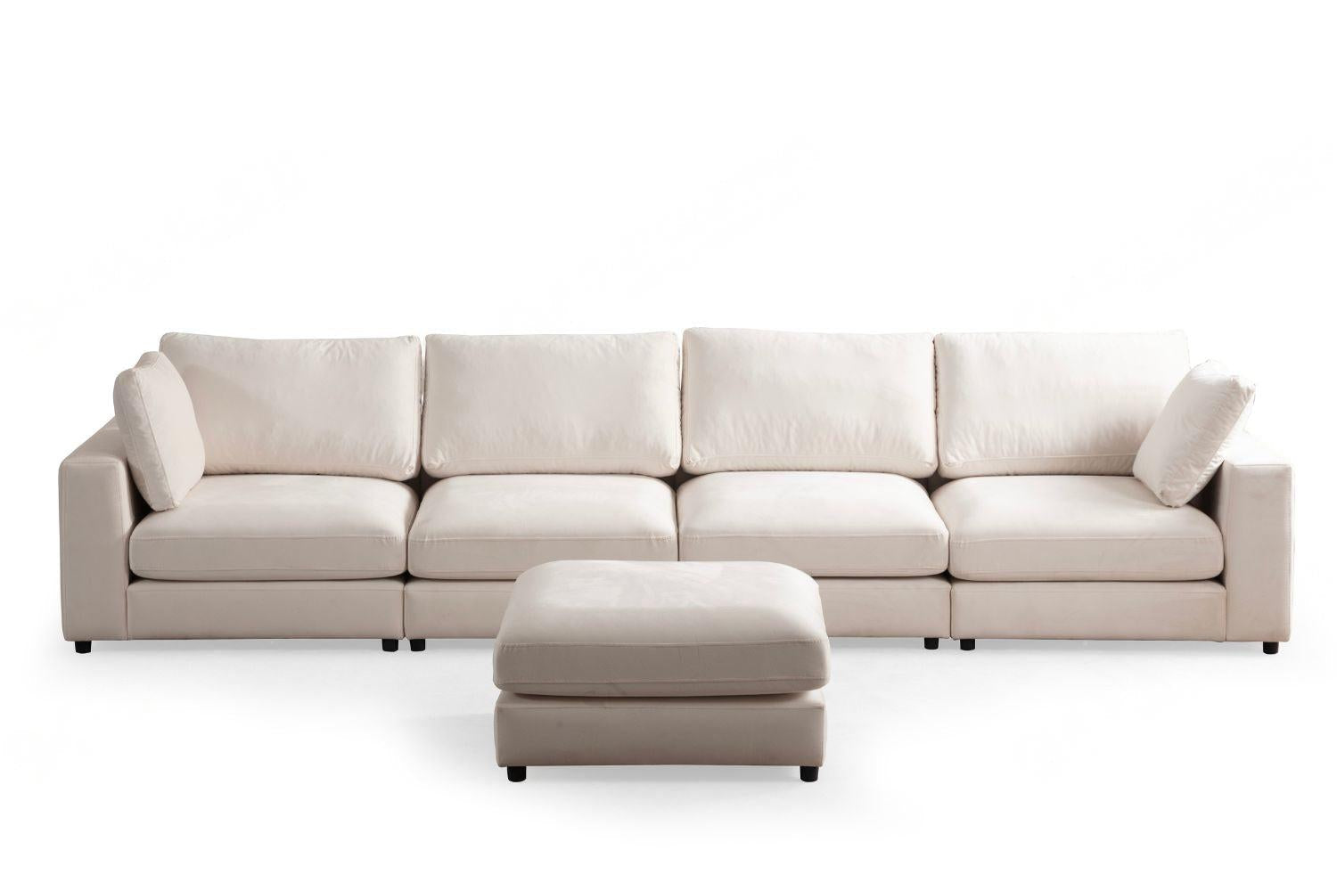 Julia Modulable - Velours Blanc 4+1 Pouf