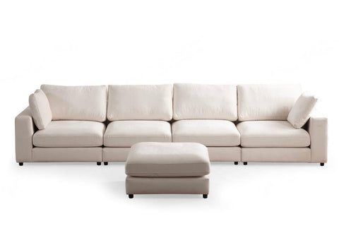 Julia Modulable - Velours Blanc 4+1 Pouf