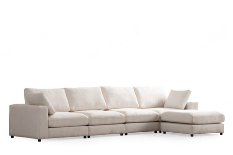 Julia Modulable - Velours Blanc 4+1 Pouf
