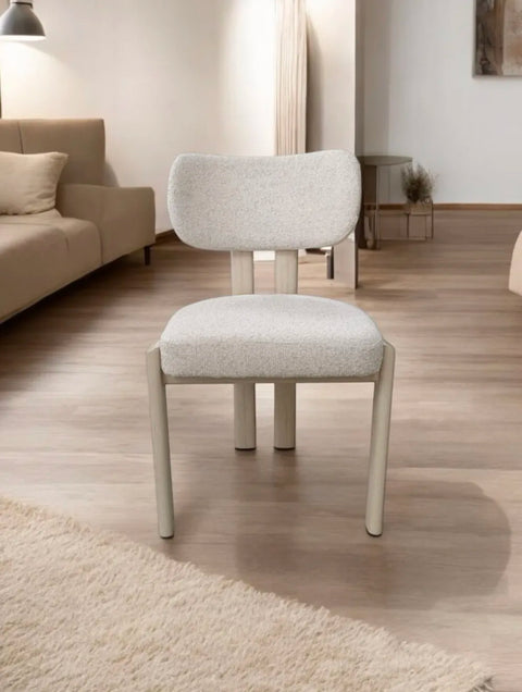 Chaise Hera Tissu Laine Boucle Pied Noyer