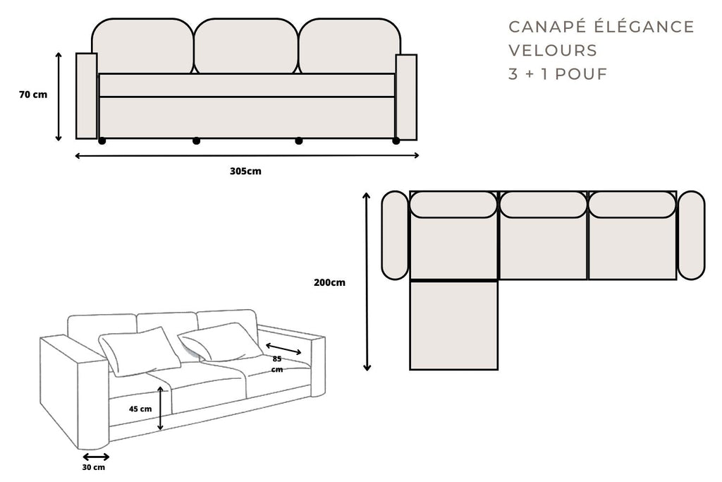 Élégance Modulable  3+1 Pouf