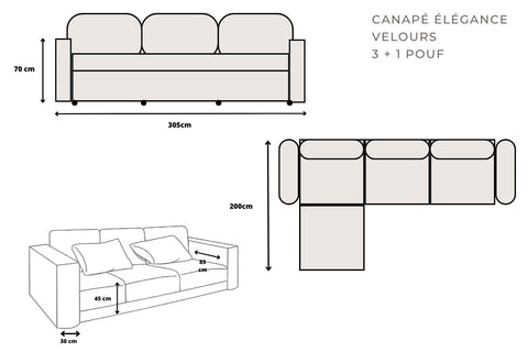 Élégance Modulable  3+1 Pouf