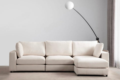 Julia Modulable - Velours Blanc 3+1 Pouf