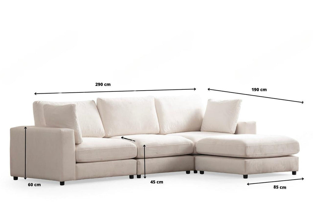 Julia Modulable - Velours Blanc 3+1 Pouf