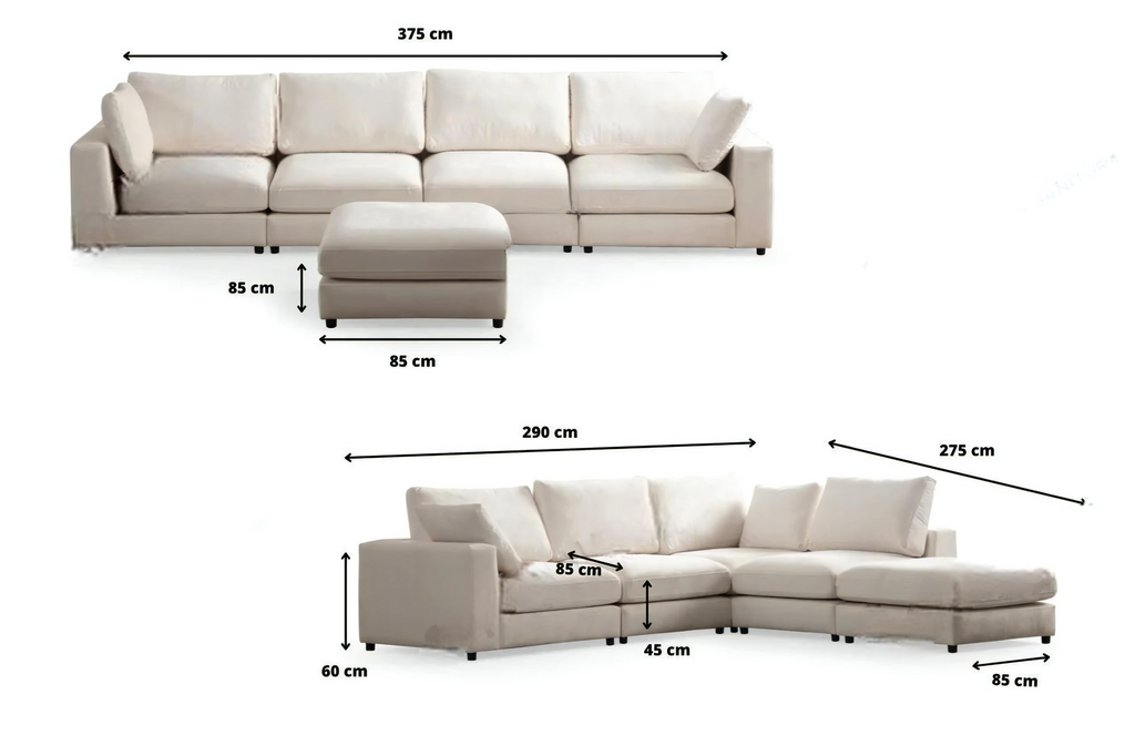 Julia Modulable - Velours Blanc 4+1 Pouf