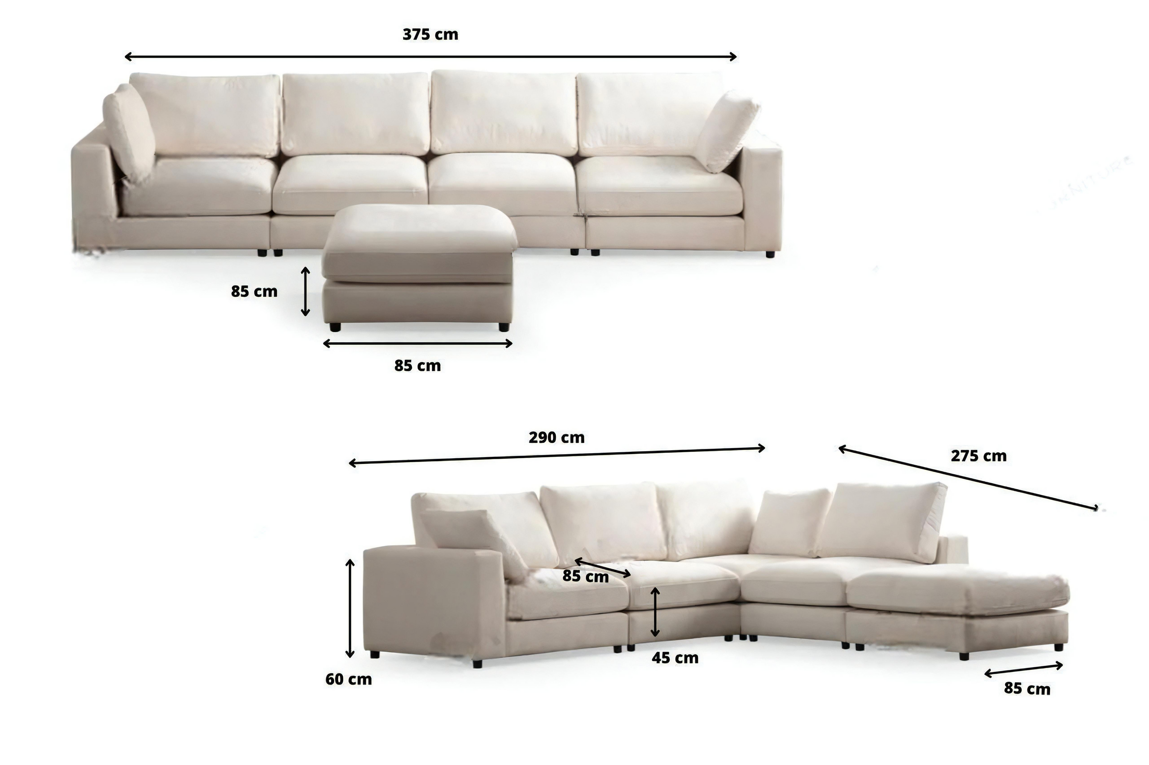 Julia Modulable - Velours Blanc 4+1 Pouf