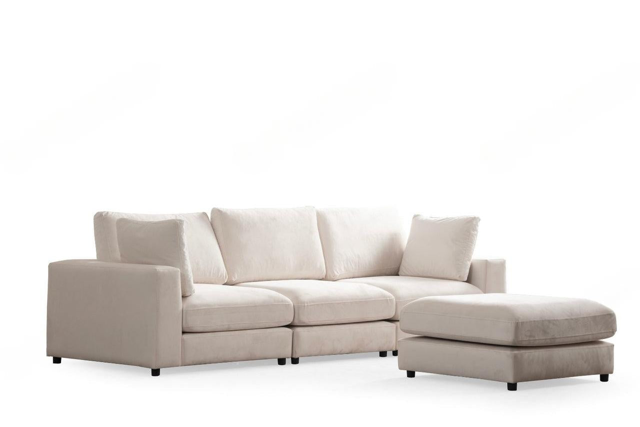 Julia Modulable - Velours Blanc 3+1 Pouf