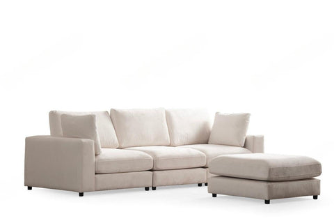 Julia Modulable - Velours Blanc 3+1 Pouf