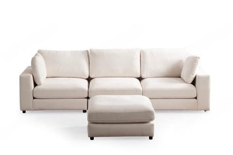 Julia Modulable - Velours Blanc 3+1 Pouf